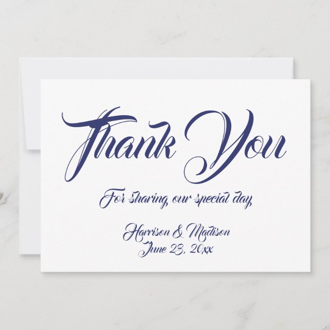 Blåskriptkort för tack Bröllop (Framsida)