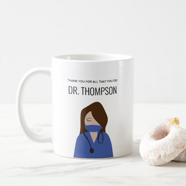 Blåskrubbar tack för illustrationen Female Doktor Kaffemugg (Med munk)