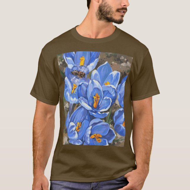 Blåskrubber och bin.Vår blommor.Väggkonst T Shirt (Framsida)