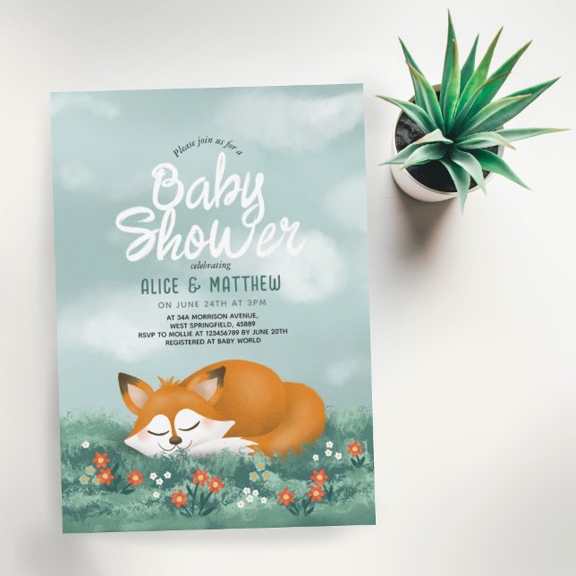 Blåskudde för spädbarn i Cute Blue Woodland Fox Bl Inbjudningar (Skapare uppladdad)