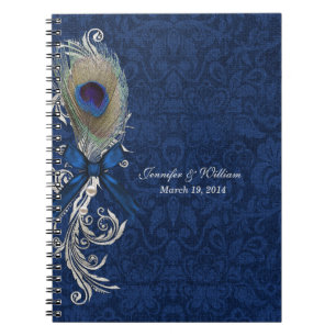 Blåskugga och Peacock Feather Bröllop bärbar dator Anteckningsbok Med Spiral
