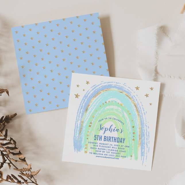 Blåskuggad regnbågsfödelsedagsfestinbjudan inbjudningar (Skapare uppladdad)