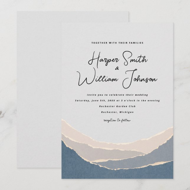 Blåskuren papper bergsbröllopsinbjudan inbjudningar (Fram/baksida)