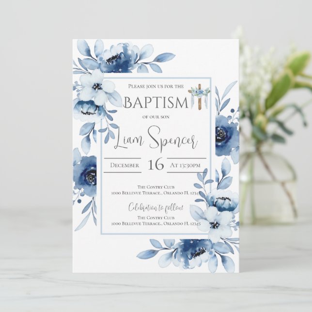 Blåskygg Blommigt Baptism-inbjudan Inbjudningar (Stående Fram)