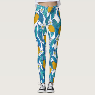 Blåslemon: Utformning av vattenfärgen Blommigt. Leggings