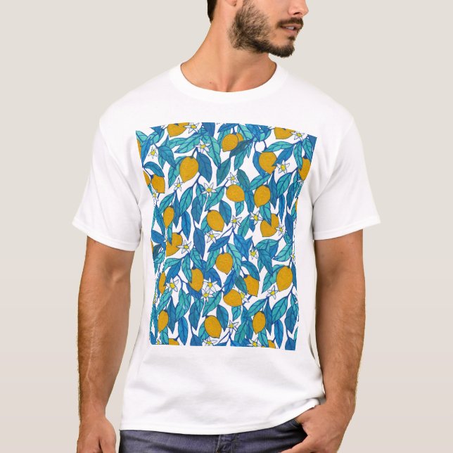 Blåslemon: Utformning av vattenfärgen Blommigt. T Shirt (Framsida)