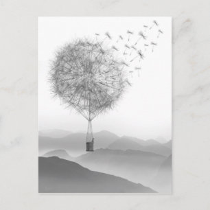 Blåsning av grå Luftballong-Dandelion-frön Vykort
