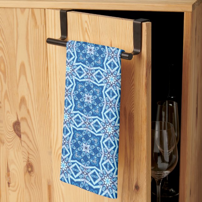 Blåsnöig blommigt, kvadratisk ruta mönster kökshandduk (Thirds Fold)