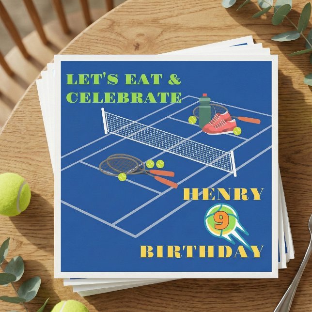 BlåSnyggt Tennis Racket Court Game Birthday Pappersservett (Skapare uppladdad)