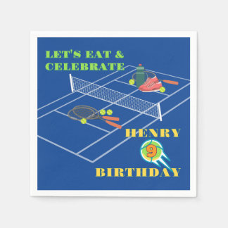 BlåSnyggt Tennis Racket Court Game Birthday Pappersservett