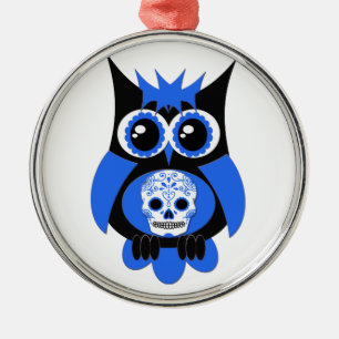 Blåsocker Skull Uggla Julgransprydnad Metall
