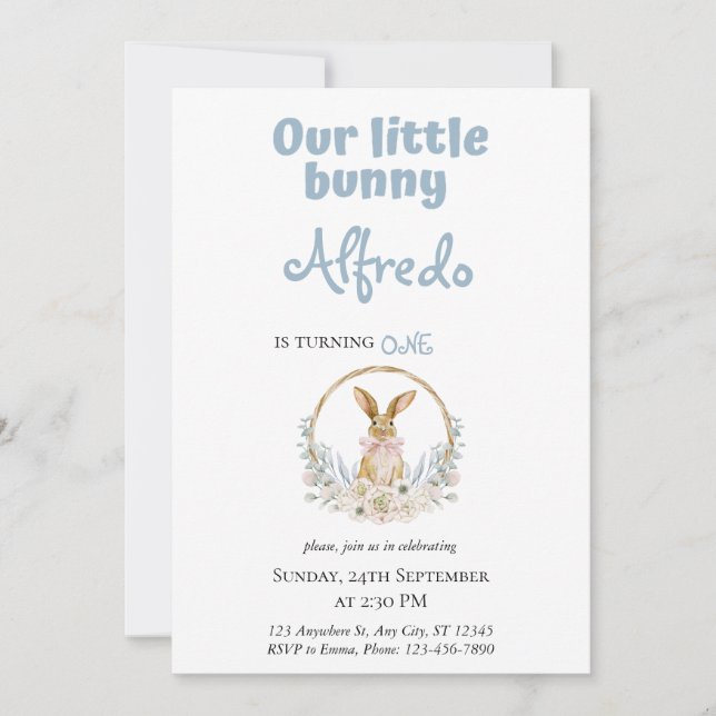 Blåsöt Påskhare baby födelsedag Inbjudningar (Framsida)