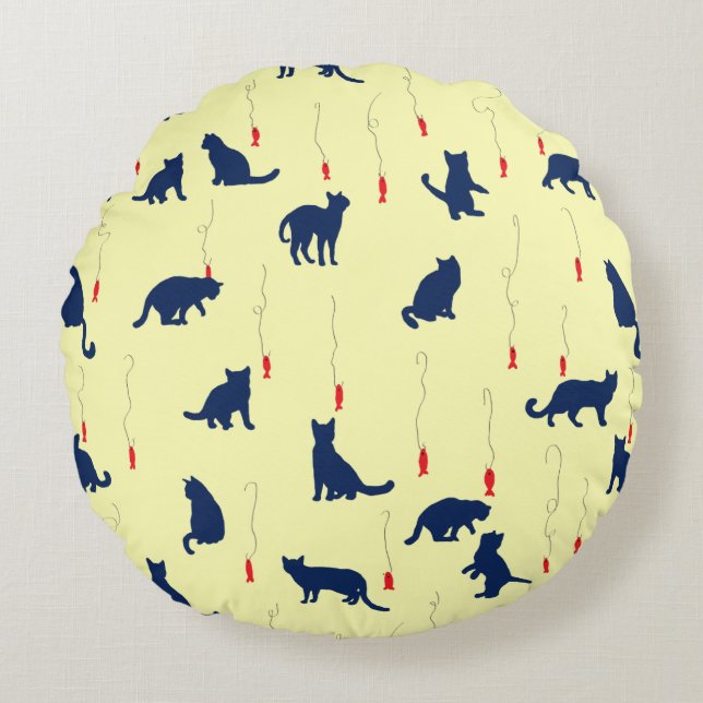 Blåsöta kattungar och röda fiskar rund kudde (Framsidan)