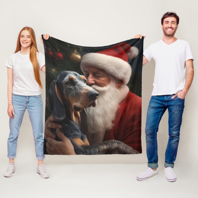 Blåspåret konhund med Jultomten jul Fleecefilt (På plats)