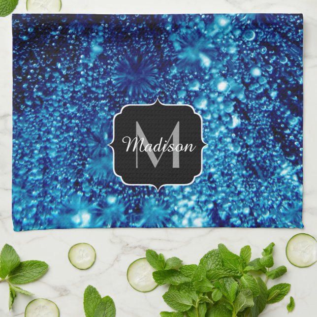 Blåsparkler Abstrakt Frysta bubblor Monogram Kökshandduk (Vikta)