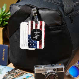Blåsparkler i USA flagga glitter Monogram Bagagebricka
