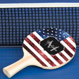Blåsparkler i USA flagga glitter Monogram Pingisracket