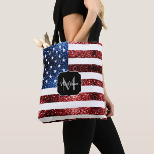 Blåsparkler i USA flagga glitter Monogram Tygkasse