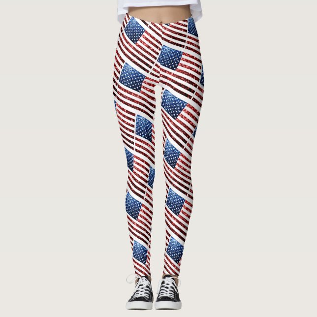 Blåsparkler i USA flagga glitter mönster Leggings (Framsida)