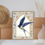 Blåsparvradsornat Anpassningsbar av vilda blommor Poster<br><div class="desc">Med en elegant blå blommigt med vattenfärg och ladusken sväljer dessa utskrifter perfekt för fågel älskare och mysiga hem,  stuga eller gårdar i stil. Hitta matchande objekt i min butik.</div>
