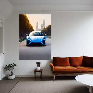 Blåsportbilar på väg AI Art Poster