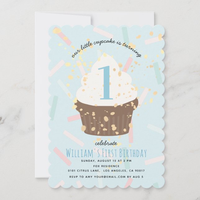 BlåSprinkles Cuptårta Birthday-inbjudan Inbjudningar (Framsida)
