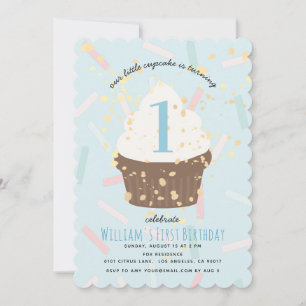 BlåSprinkles Cuptårta Birthday-inbjudan Inbjudningar