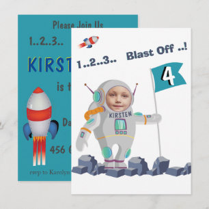 Blast av Astronaut Foto Template Rocket Birthday Inbjudningar