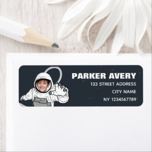 Blast av Astronaut Photo Boy Birthday Returadress Etikett