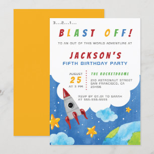 Blast Av! Boys Rymden Theme Födelsedagsfest Inbjudningar