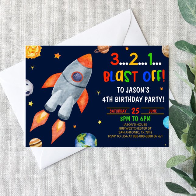 Blast Av! Raketets Frakt Space-Födelsedagsfest Inbjudningar (Skapare uppladdad)