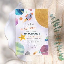 Blast Av! Rocket Resa runt Sol Boy Birthday Inbjudningar