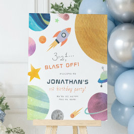 Blast Av! Rocket Resa runt Sol Boy Birthday Poster