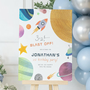 Blast Av! Rocket Resa runt Sol Boy Birthday Poster