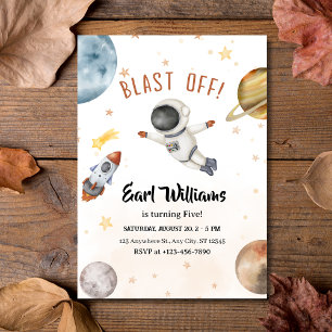 "Blast Av!" Rymden Astronaut 5:e födelsedagen Inbjudningar