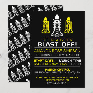 Blast Av! Space Shuttles, födelsedag Inbjudningar