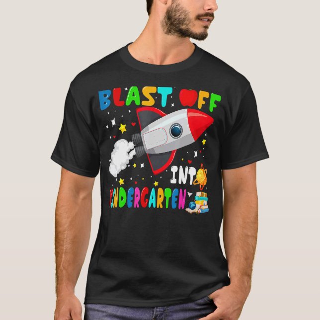 Blast av till Kindergarten Rocket Rymden Bac T Shirt (Framsida)
