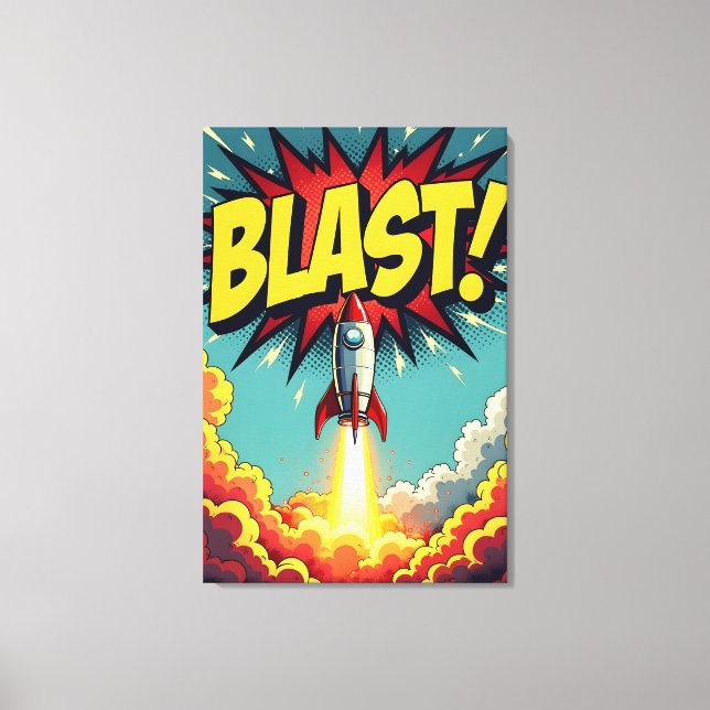BLAST! Gammaldags serieteckning raketexplosion Canvastryck (Framsida)