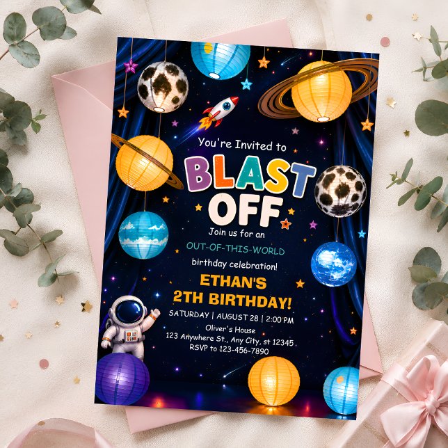 Blast Off 2-års födelsedagsinbjudan för pojkar Inbjudningar (Skapare uppladdad)