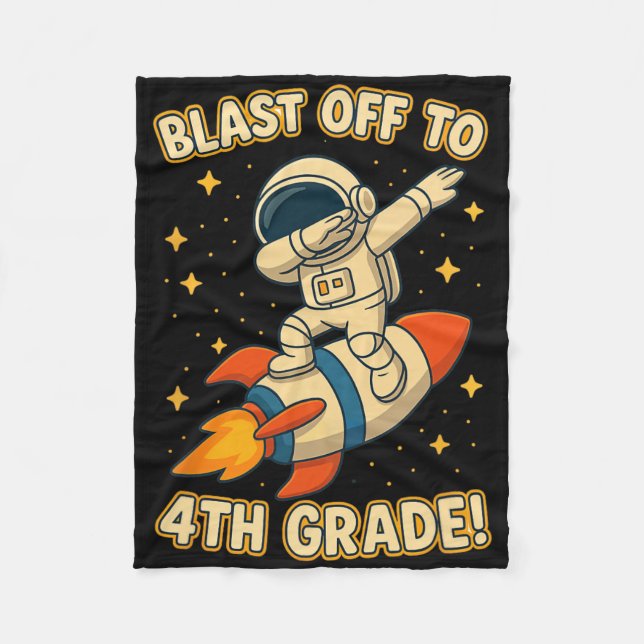 Blast Off 4:e klass raket Dab Rymden Cool Skola V Fleecefilt (Framsidan)
