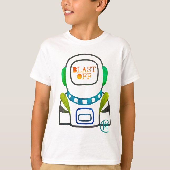 Blast off Astronaut Boys T. T Shirt (Framsida)