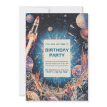 Blast off Birthday-inbjudan