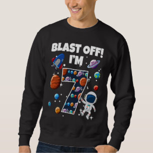 Blast off I är 7 Space Födelsedagsfest Firande 7 Lång Ärmad Tröja