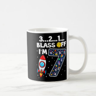 Blast Off I'm 7 Years Old 7th Birthday Spaceship A Kaffemugg