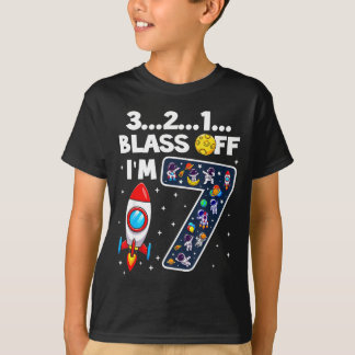 Blast Off I'm 7 Years Old 7th Birthday Spaceship A T Shirt