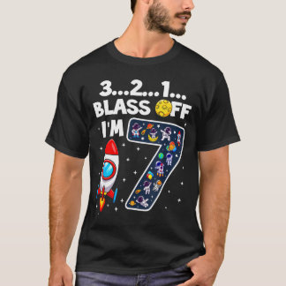 Blast Off I'm 7 Years Old 7th Birthday Spaceship A T Shirt