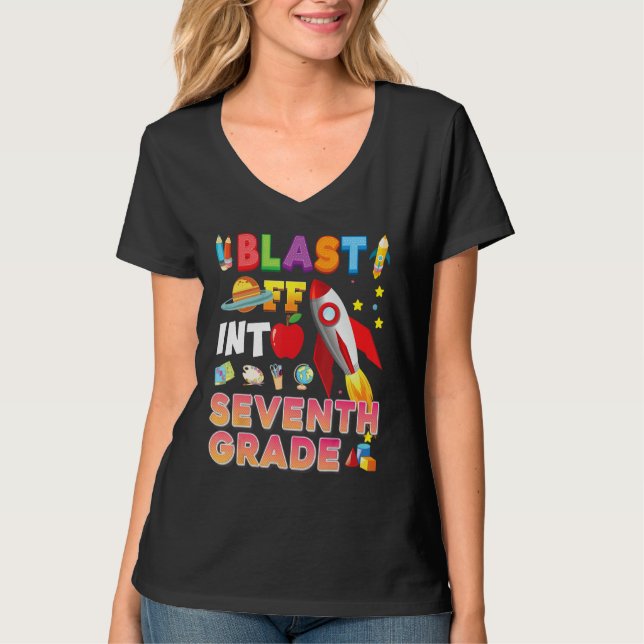 Blast Off Into 7th Grade Back To School Seventh Ro T Shirt (Framsida)