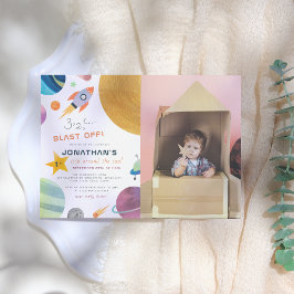 Blast Off! Pojkarnas födelsedagsbilder för en resa Inbjudningar