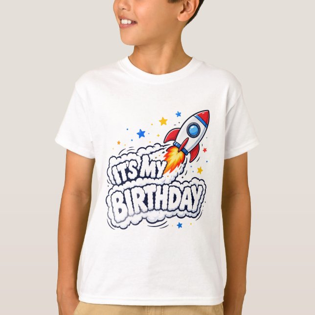 Blast Off Raketfartyg 'Det är min födelsedag' Rymd T Shirt (Framsida)