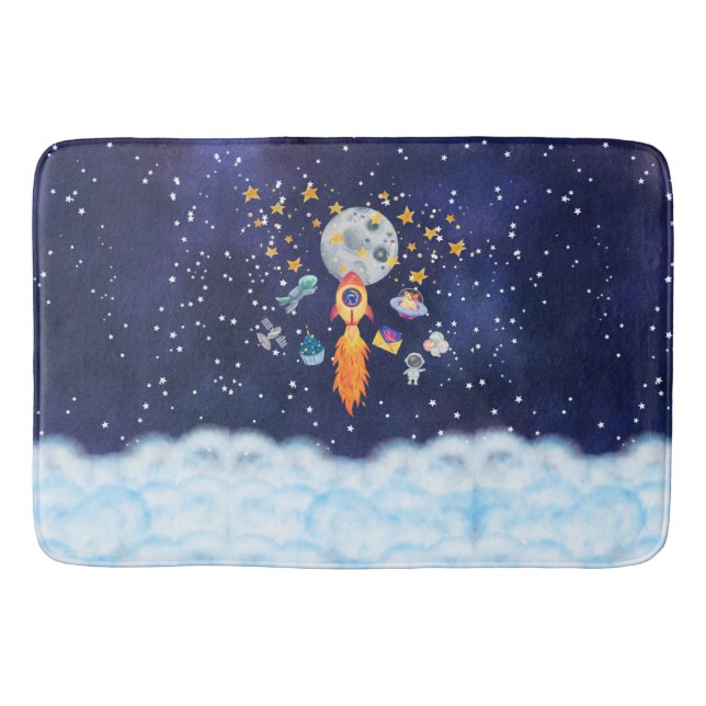 Blast-off-raketship Kids Bath Mat Bathroom Decor Badrumsmatta (Framsidan)